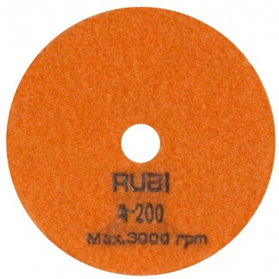 Disco abrasivo redondo laranja com texto RUBI #200 Max 3000 rpm