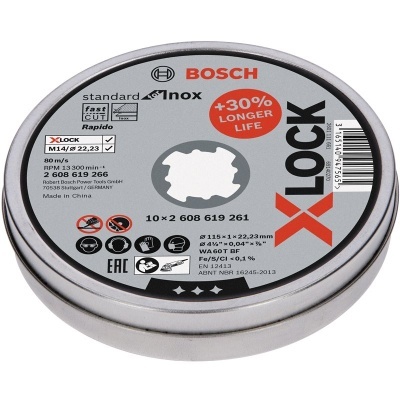 Lata metálica redonda com etiqueta cinza Bosch disco de corte X-LOCK