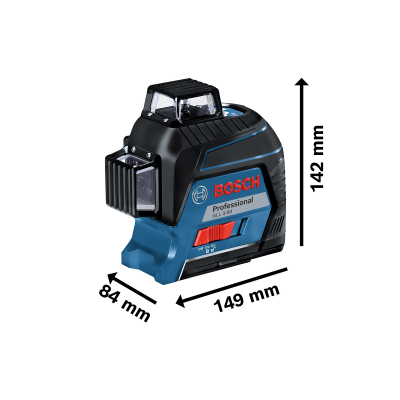 Laser de nível Bosch Professional GLL 3-80 azul e preto com interruptor vermelho e prismas de vidro