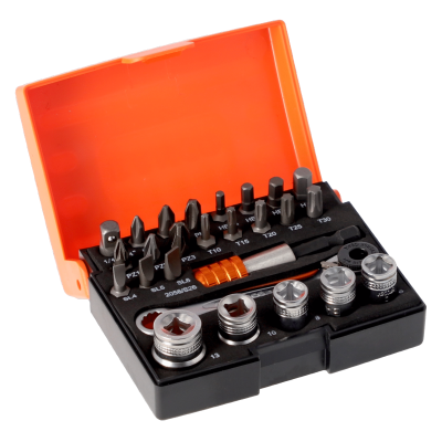 Conjunto de bits e soquetes em caixa plástica com tampa laranja