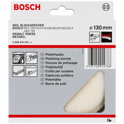 Embalagem Bosch contendo boina de polir branca de 130 mm