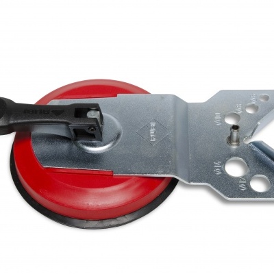 Sugador de vidro vermelho com ventosa e estrutura metálica prateada