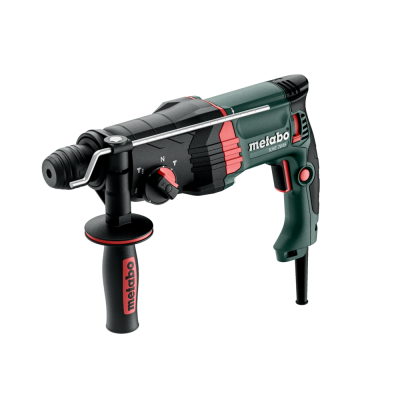 Martelo perfurador elétrico Metabo verde e preto com punho auxiliar e controle rotativo
