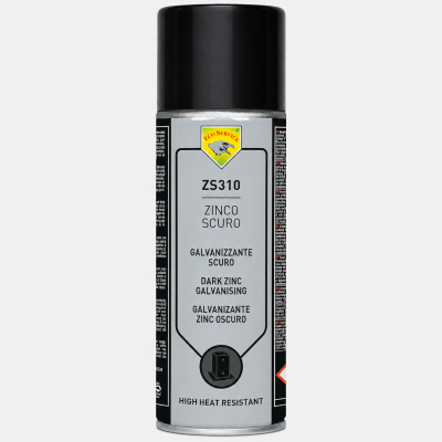Aerosol de zinco escuro ZS310 com tampa preta e rótulo cinza