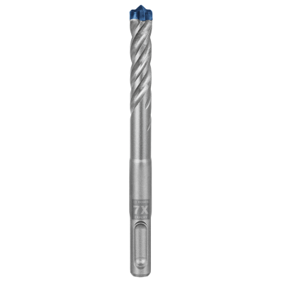 Broca de metal cinzenta com ponta azul e texto BOSCH 7X EXPERT