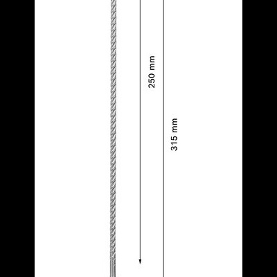 Haste metálica fina com dimensões em fundo branco