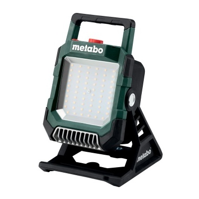 Lanterna de trabalho portátil Metabo verde e preta com LEDs
