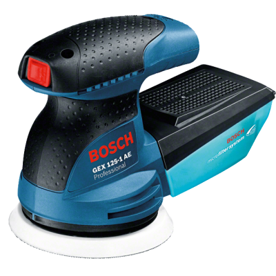 Lixadora elétrica BOSCH azul e preta com coletor de pó azul