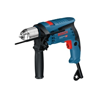 Máquina de perfuração elétrica Bosch azul com punho adicional e texto BOSCH Professional