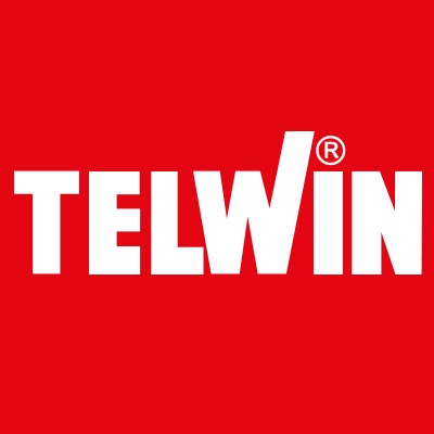 Logotipo TELWIN branco sobre fundo vermelho