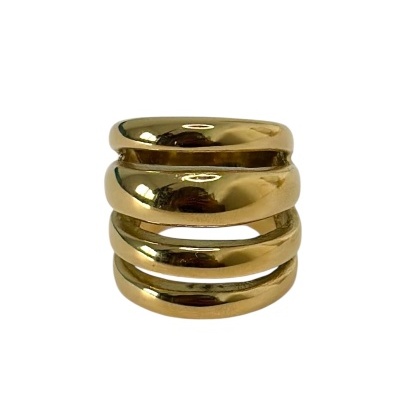 Anel dourado de quatro bandas largas e curvas com acabamento brilhante
