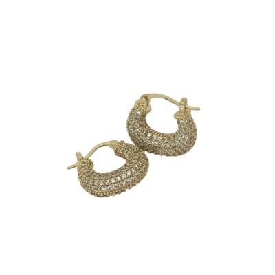 Brincos de argola em metal dourado com pedras brilhantes