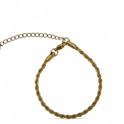 Pulseira de corrente torcida dourada com fecho e extensão