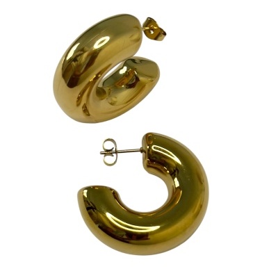 Brincos de argola grossa dourados com fecho de pressão