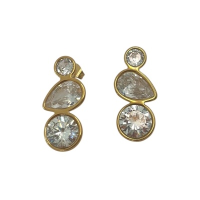Brincos dourados com pedras transparentes em vários cortes