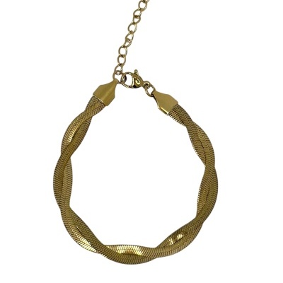 Pulseira torcida dourada de metal com fecho