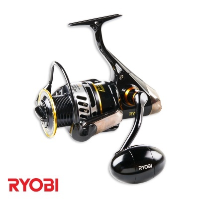 Molinete de pesca preto, prateado e amarelo da marca RYOBI