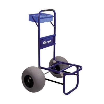 Carrinho de transporte vertelli azul com duas rodas grandes e prateleira