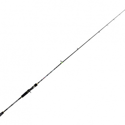 Vara de pesca preta com detalhes em branco e laranja