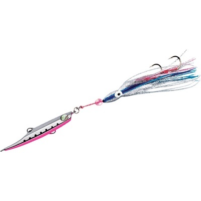 Isca de pesca artificial metálica com anzol e fios coloridos