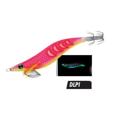 Isca de pesca em forma de lula rosa e amarelo com ganchos