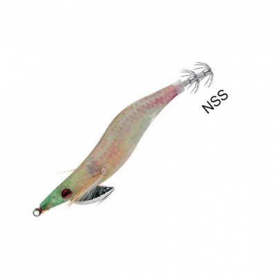 Isca artificial de pesca em forma de lula com ganchos e texto NSS