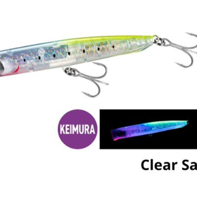 Isca de pesca sardinha transparente com anzóis e acabamento iridescente