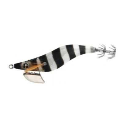 Isca de pesca artificial preto e branco com ganchos metálicos