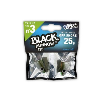 Embalagem de anzóis de pesca Black Minnow 120, tamanho 3, peso 25g, cor preta e verde.