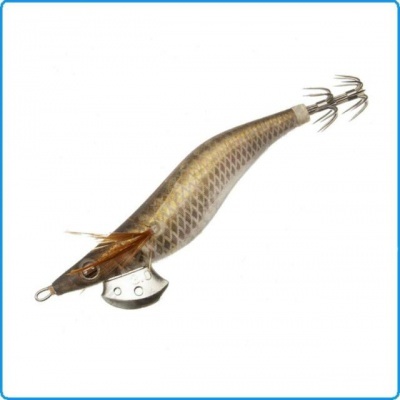 Isco de pesca em forma de lula com ganchos metálicos e hélice