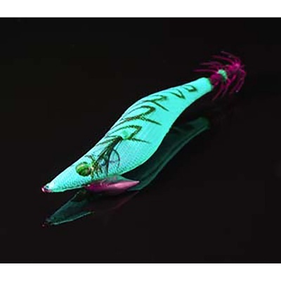 Isca artificial para pesca em forma de lula azul claro com detalhes púrpura