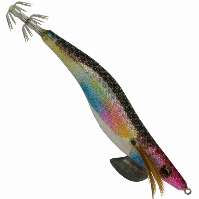 Isca de pesca em forma de lula colorida com ferragens metálicas