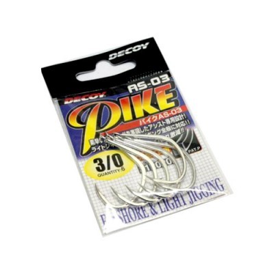 Conjunto de 6 anzóis metálicos prateados tamanho 3/0 em embalagem DECOY AS-03 DIKE