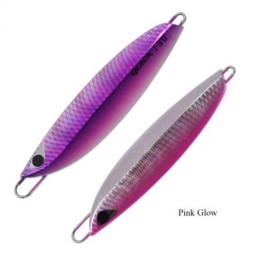 Dois iscos de pesca roxos e rosa com acabamento texturizado e detalhes em preto