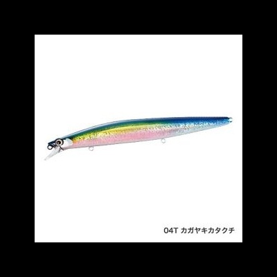 Isca de pesca colorida com corpo metálico e texto japonês