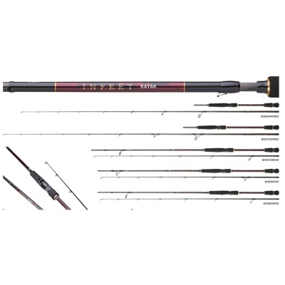 Conjunto de cinco canas de pesca INFEET KAYAK em roxo e preto