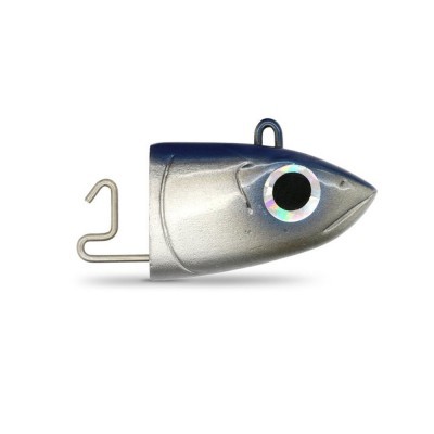 Cabeça de isco de pesca prateada com olho holográfico e gancho