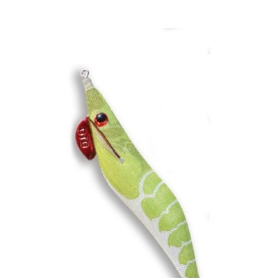 Isco de pesca verde com detalhe vermelho e padrão branco