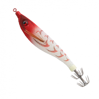 Isca de pesca vermelha e branca com anzóis duplos de metal