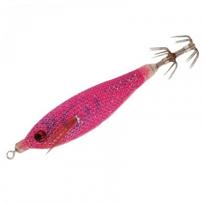 Isca de pesca em forma de lula cor-de-rosa com anzóis de metal