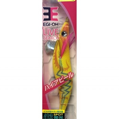 Isca de pesca EGI-OH LIVE SEARCH amarela em embalagem