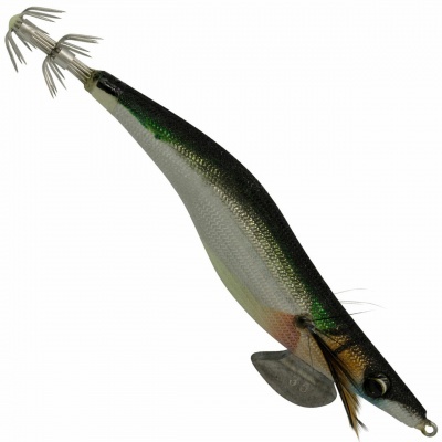 Isca de pesca em forma de lula verde metálica com anzóis