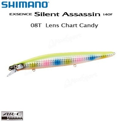 Isca de pesca Shimano Exsence Silent Assassin 140F Lens Chart Candy colorida