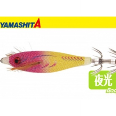 Isca de pesca Yamashita amarela e rosa com anzóis duplos