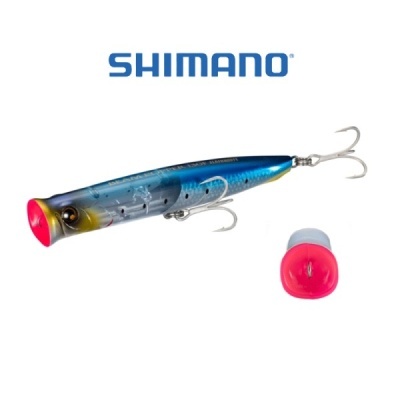 Isco artificial para pesca azul e prateado com anzóis e peça vermelha, marca SHIMANO