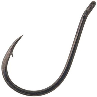 Anzol de pesca metálico escuro com ponta afiada