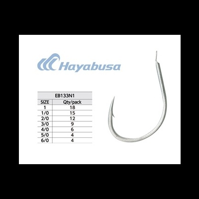 Gancho de pesca Hayabusa EB133N1 metálico e tabela de tamanhos