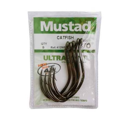 Anzóis Mustad Catfish tamanho 6/0 em embalagem transparente