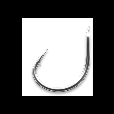 Anzol metálico prateado com texto branco '4/0 6本入り' em fundo preto