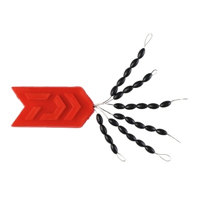 Dispositivo de pesca com base vermelha em forma de seta e esferas pretas para pesca
